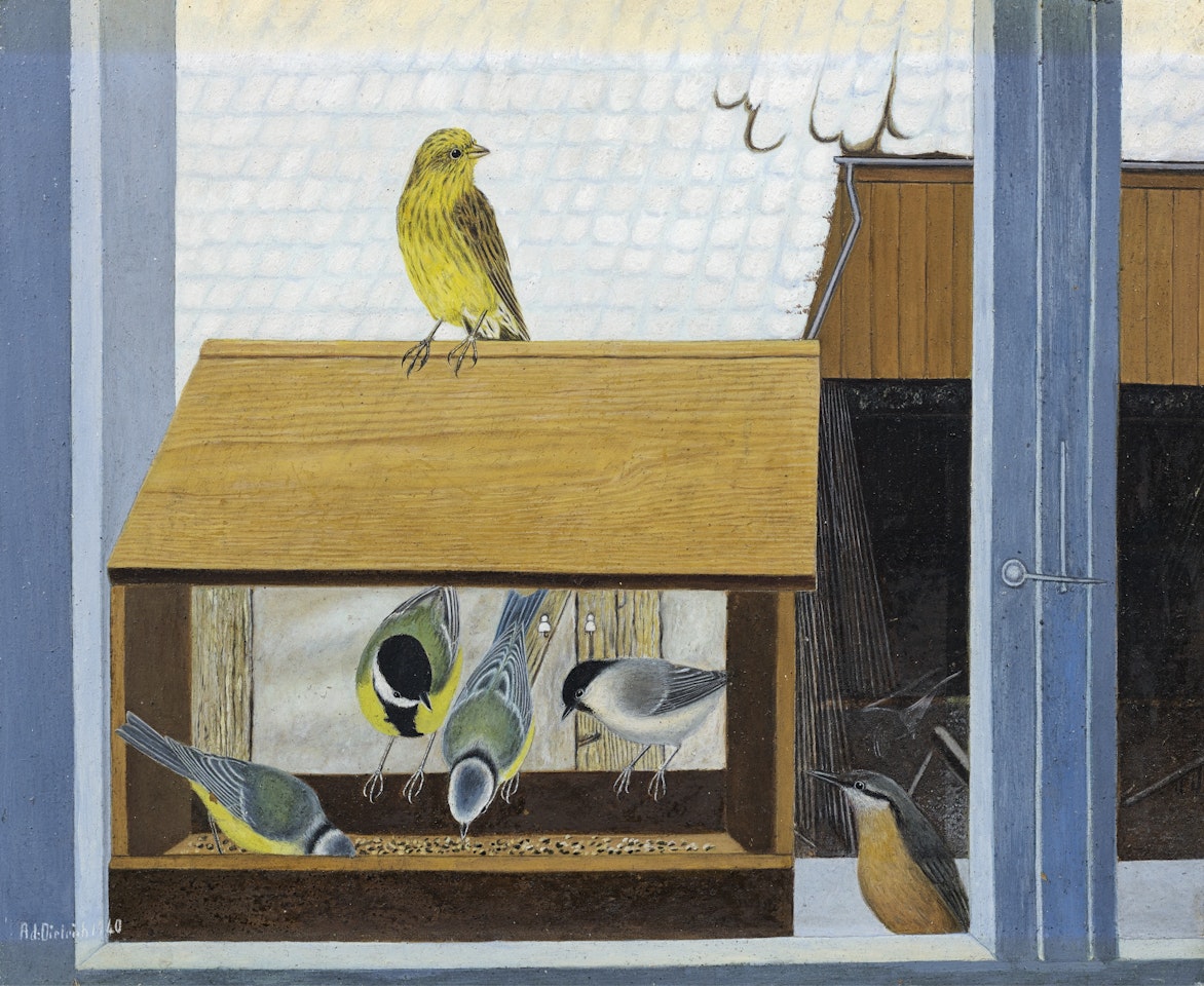 FUTTERHÄUSCHEN MIT VÖGELN by Adolf Dietrich