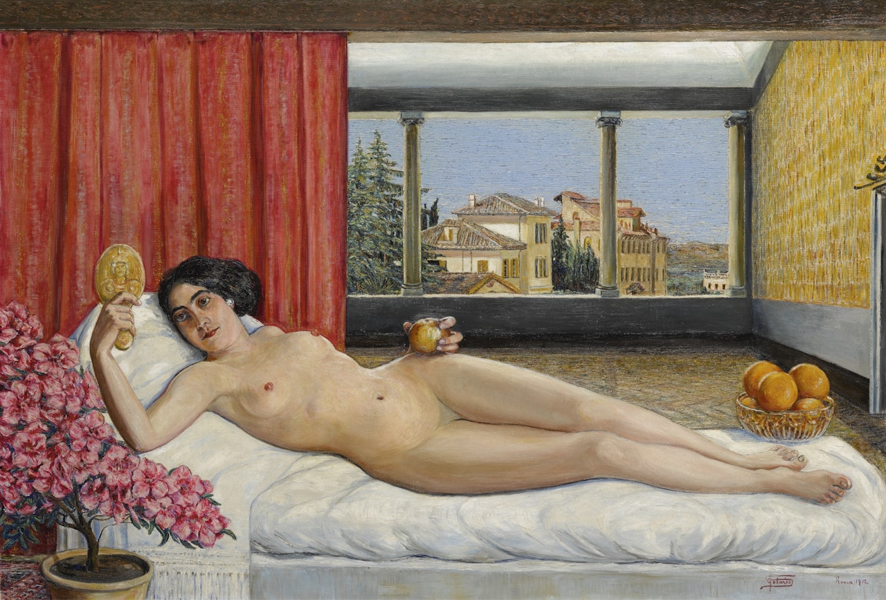 WEIBLICHER AKT SICH IM SPIEGEL BETRACHTEND (VENERE ETERNA) by Gottardo Segantini