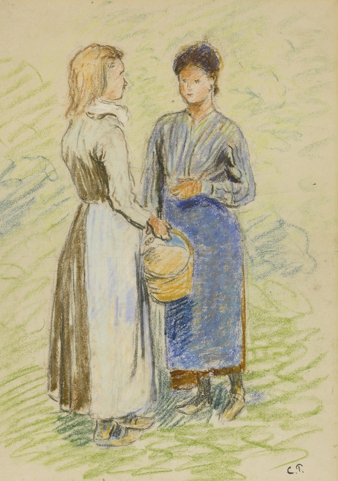 JEUNES PAYSANNES CAUSANT by Camille Pissarro