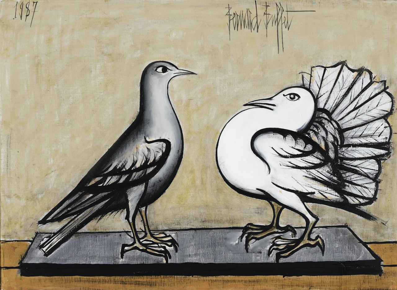PIGEON GRIS ET PIGEON PAON by Bernard Buffet