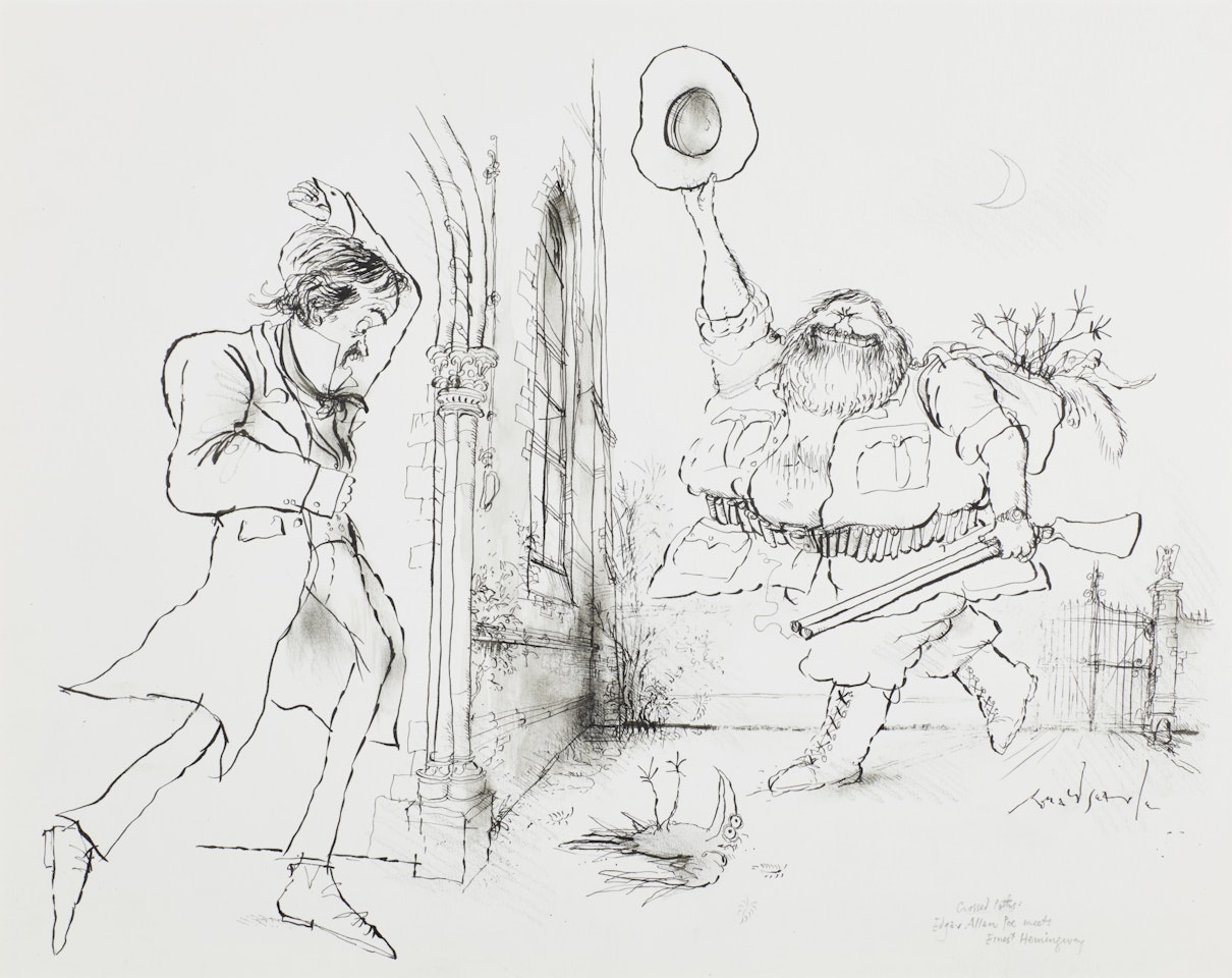 CROSSED PATHS: EDGAR ALLAN POE MEETS ERNEST HEMINGWAY by Ronald Searle