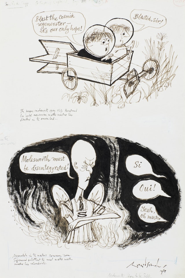 TWO ILLUSTRATIONS FROM HOW TO BE TOPP by Ronald Searle