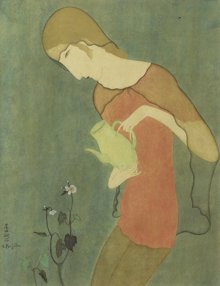 JEUNE FEMME ARROSANT DES FLEURS by Leonard Tsuguharu Foujita