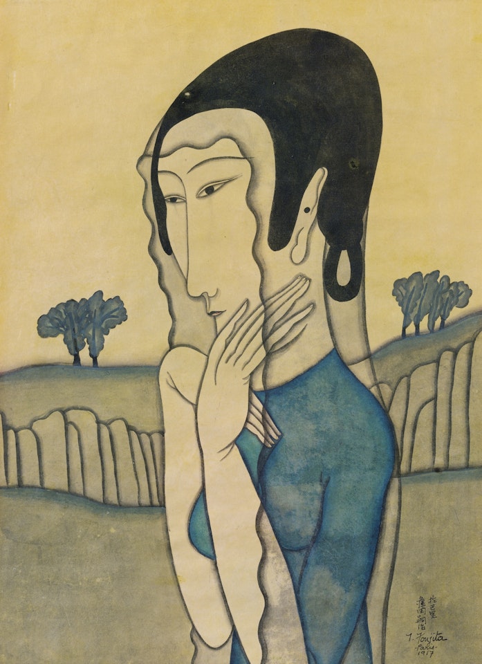 FEMME AU VOILE DEVANT UN PAYSAGE by Leonard Tsuguharu Foujita