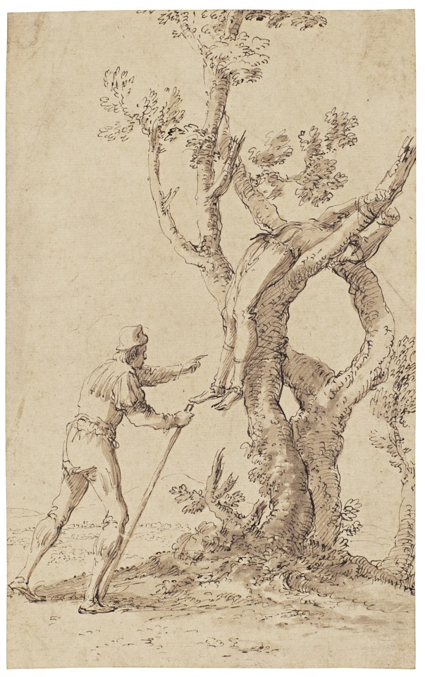 A TRAVELLER DISCOVERS A MAN TIED TO A TREE  by Salvator Rosa