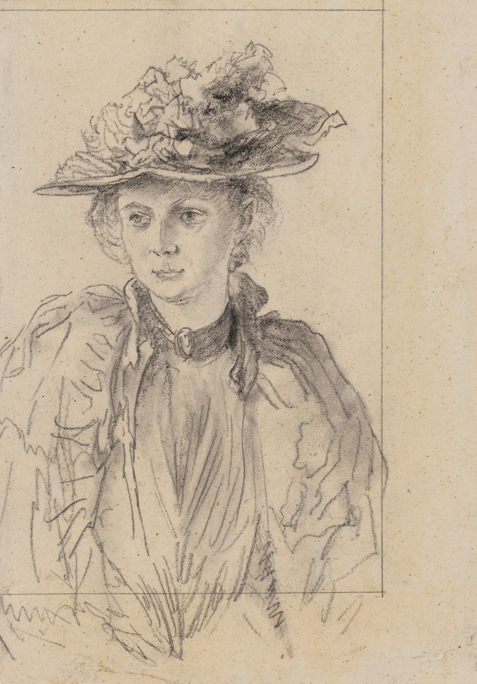 PORTRAIT OF A WOMAN WEARING A HAT by Adolph Menzel
