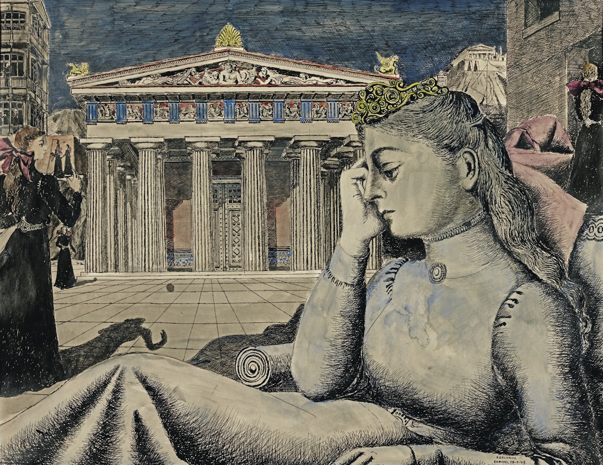 ETUDE POUR 'JEUNE FILLE DEVANT UN TEMPLE' by Paul Delvaux