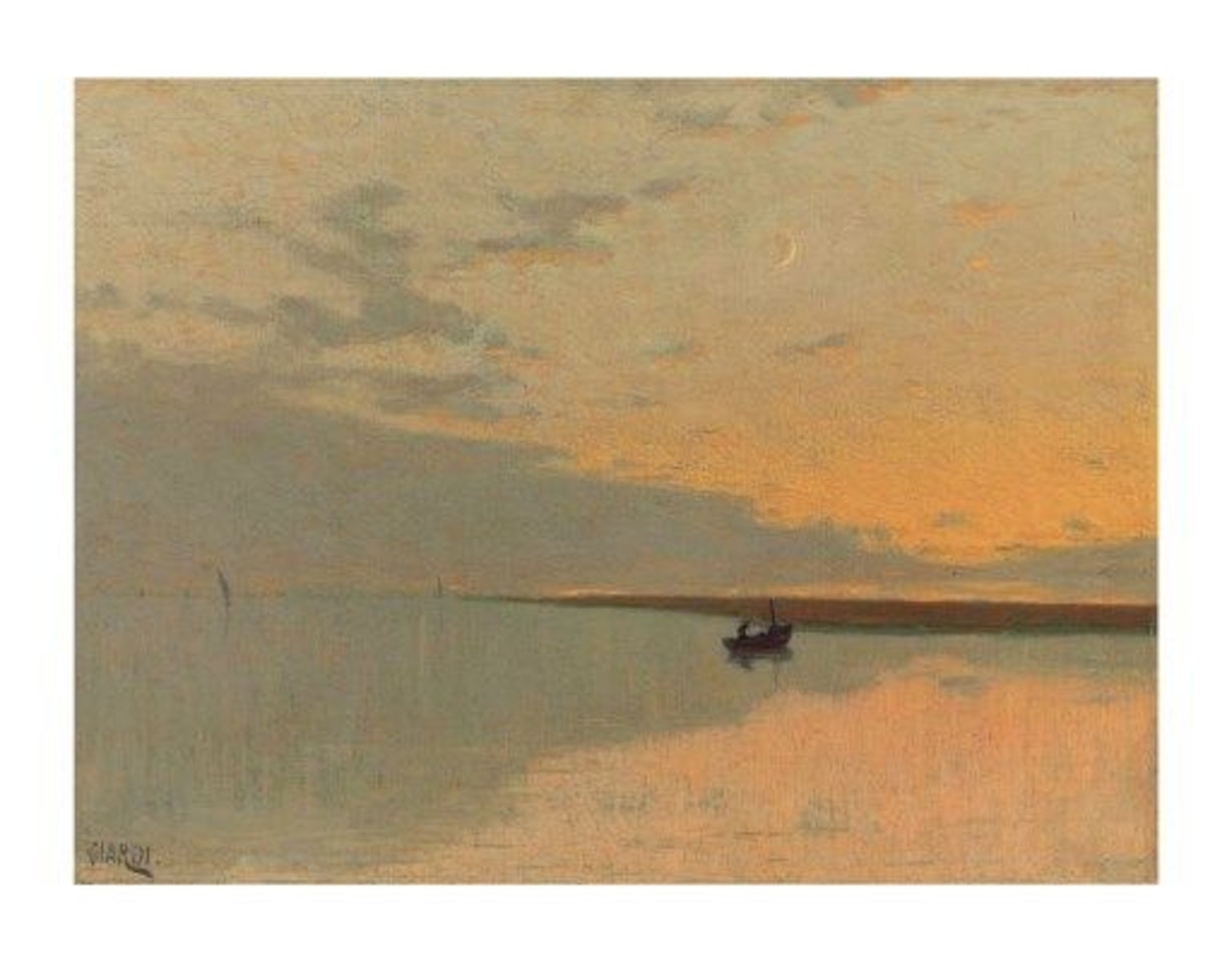 View of the Venetian Lagoon at sunset by Guglielmo Ciardi