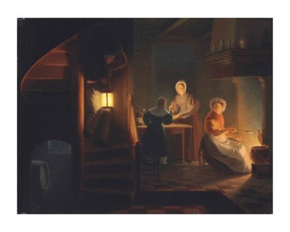 Conversing in the kitchen by Petrus van Schendel
