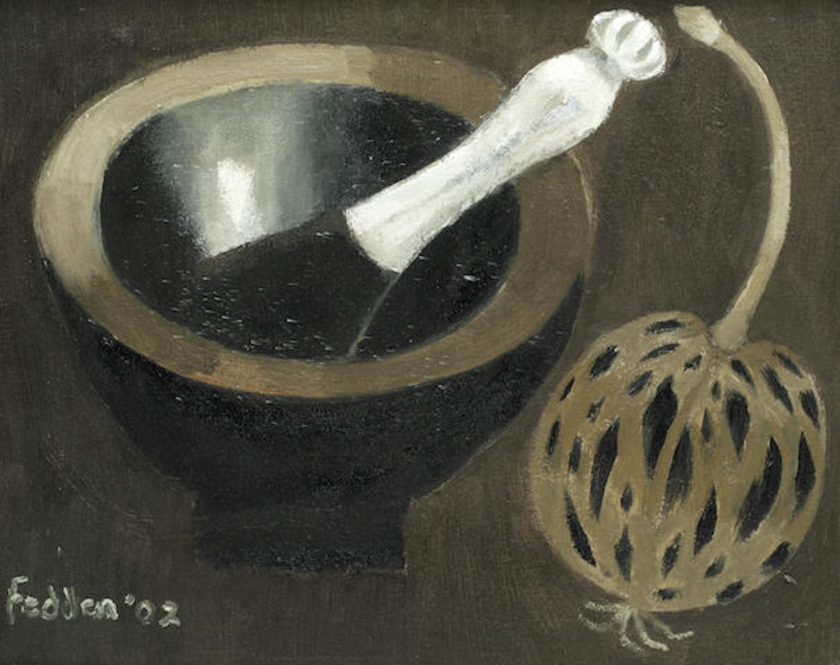 Still life with pestle and mortar by Mary Fedden