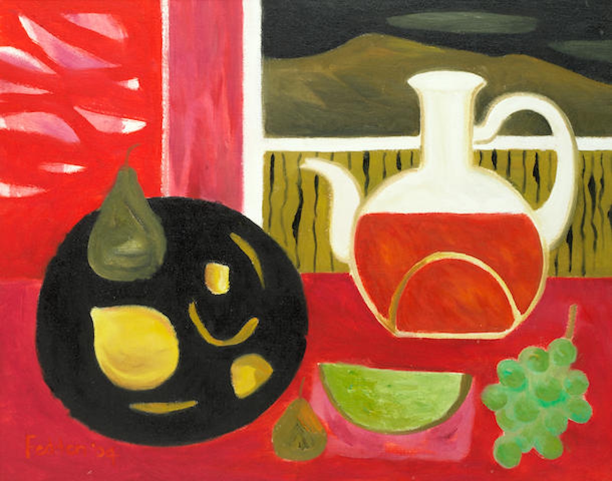 Still life with teapot and fruit by Mary Fedden