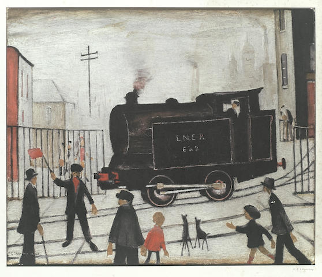 Level Crossing with Train by Laurence Stephen Lowry