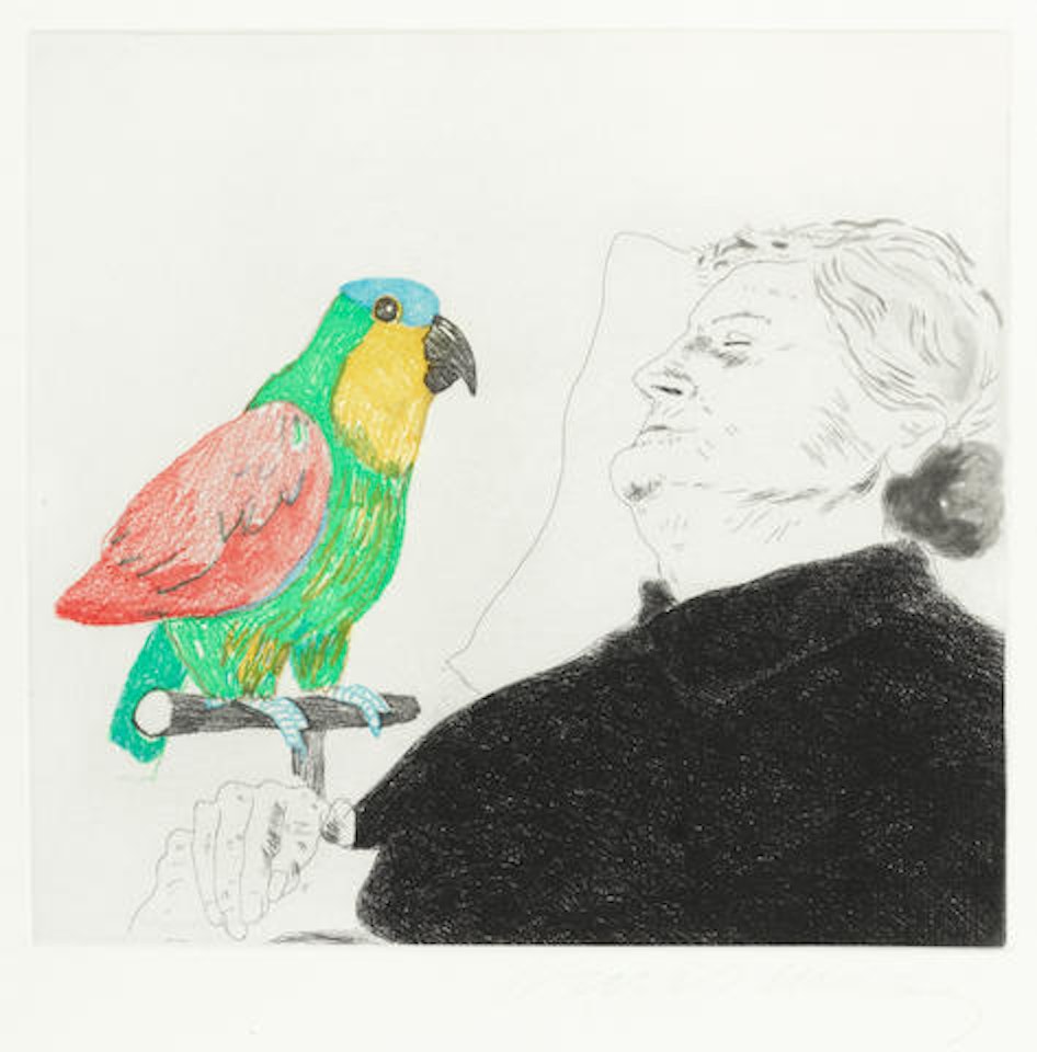 Félicité sleeping with Parrot, from 'Illustration for A Simple Heart of Gustave Flaubert' by David Hockney
