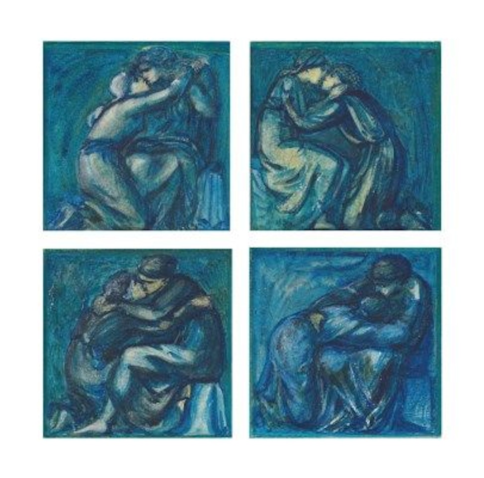 Lovers in a passionate embrace: four variations by Edward Coley Burne-Jones