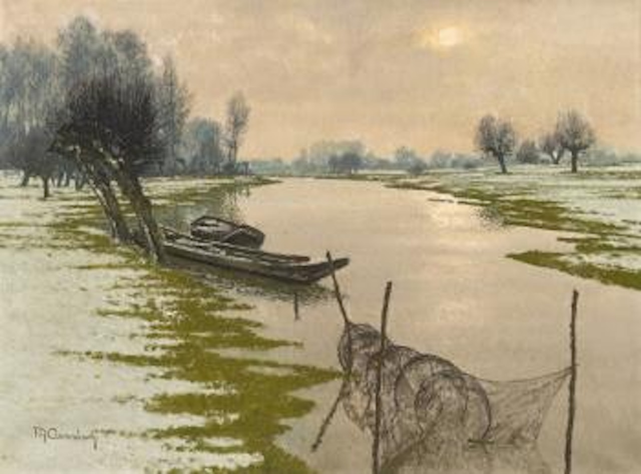 Snowy river landscape on the Lower Rhine by Max Clarenbach