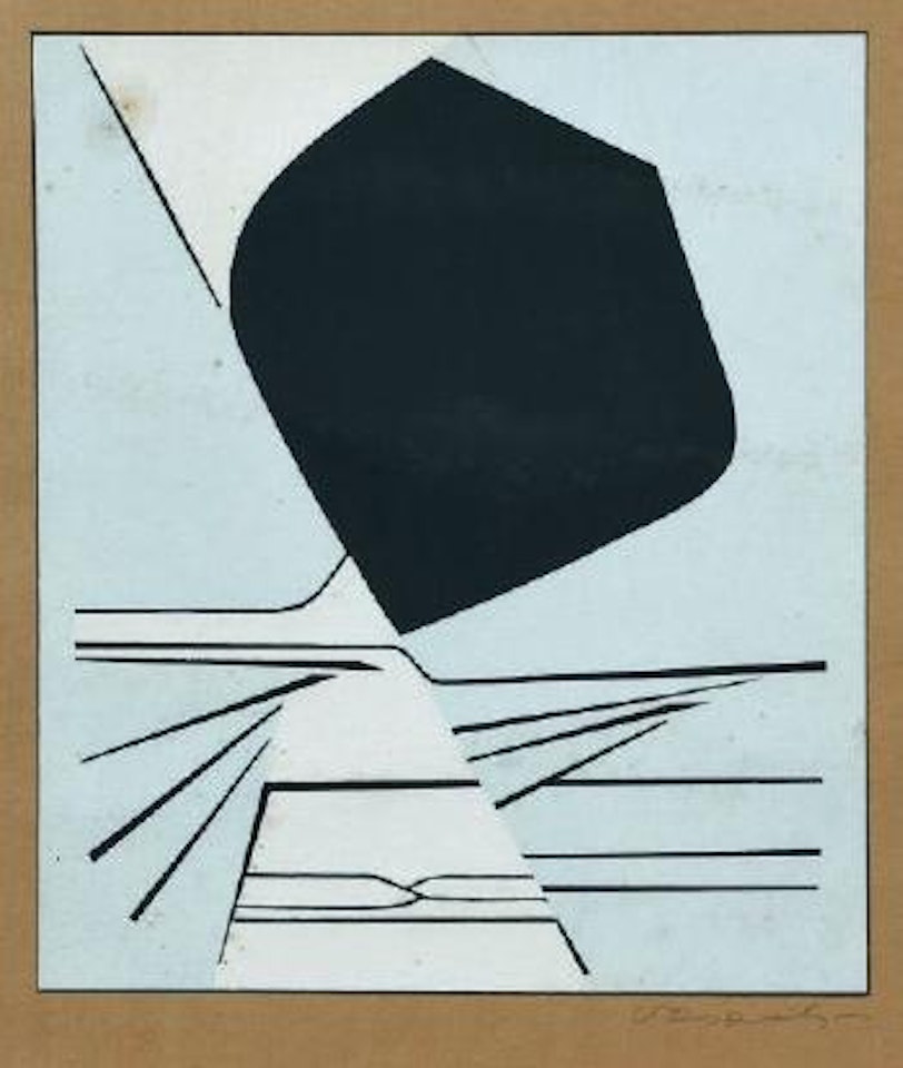 Composition abstraite noire et bleu ciel by Victor Vasarely