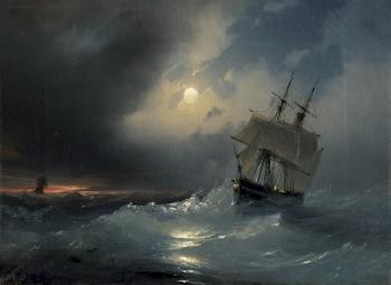 Schiffe in aufgewühlter See bei Mondschein by Ivan Konstantinovich Aivazovsky