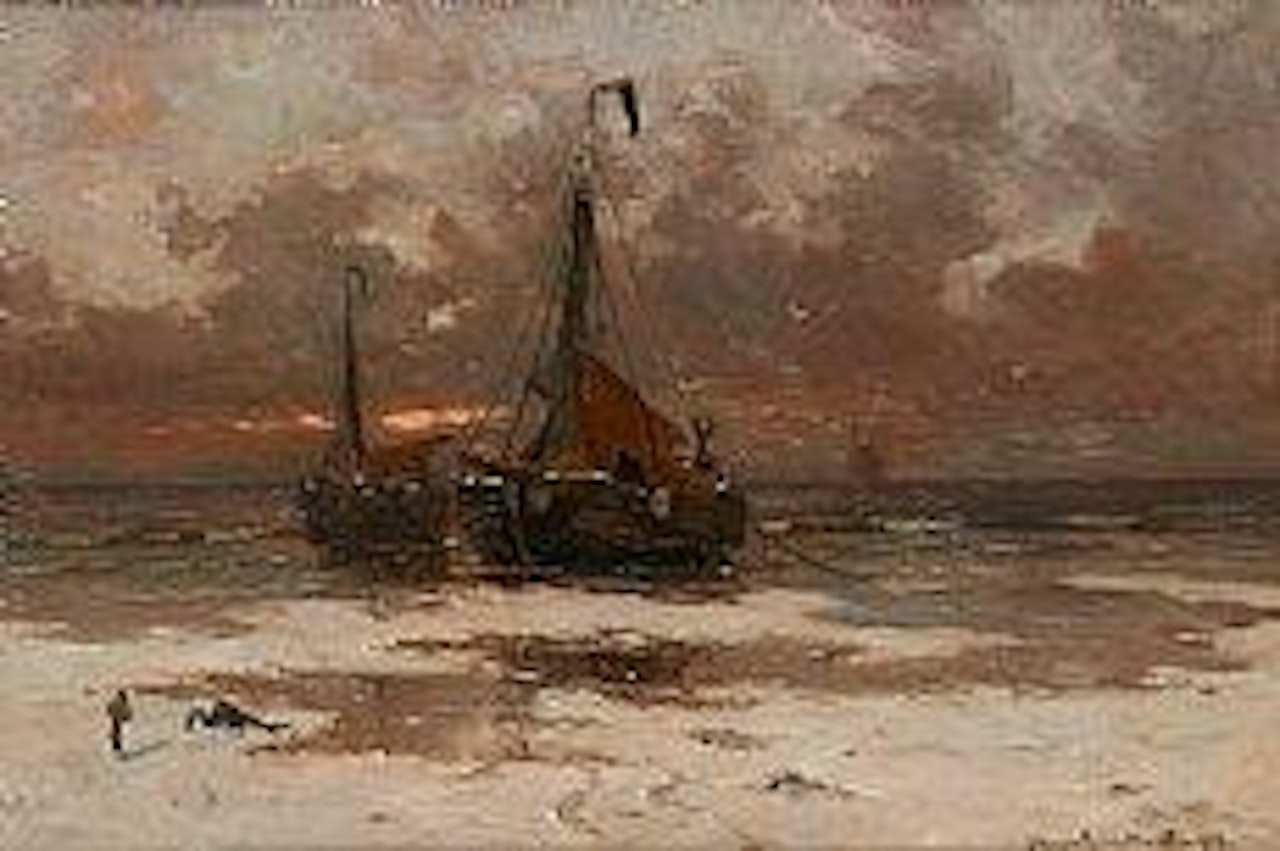Bateaux de pêche échoués au coucher du soleil by Gerhard Arij Ludwig Morgenstjerne Munthe