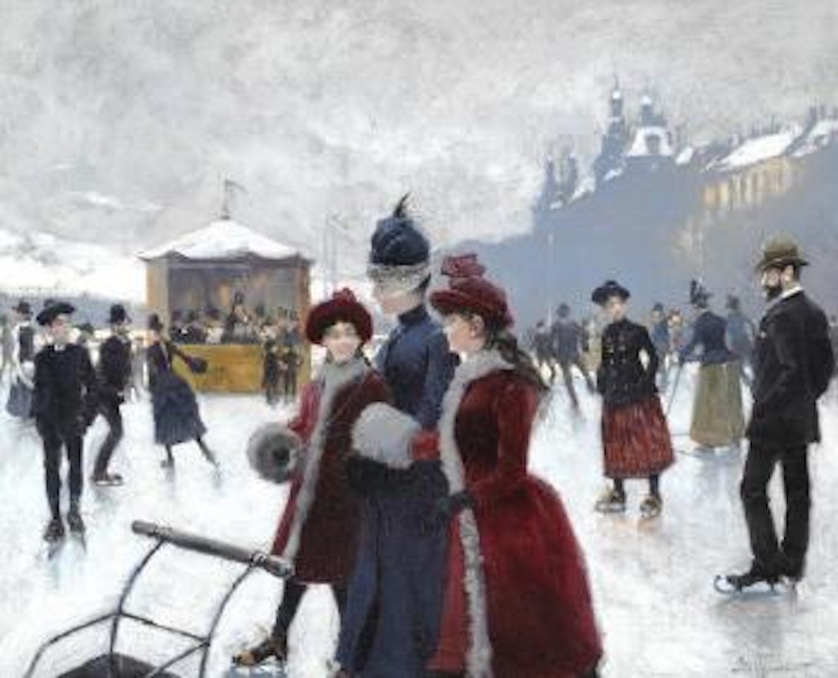 Skaters on Peblingesøen in Copenhagen. by Paul Fischer