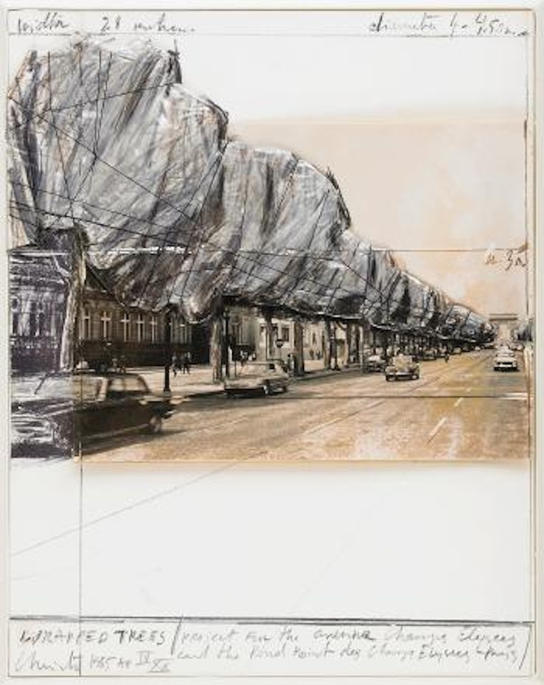 Wrapped Trees, Project for the Avenue des Champs-Elysées, Paris ,
1985 by Christo