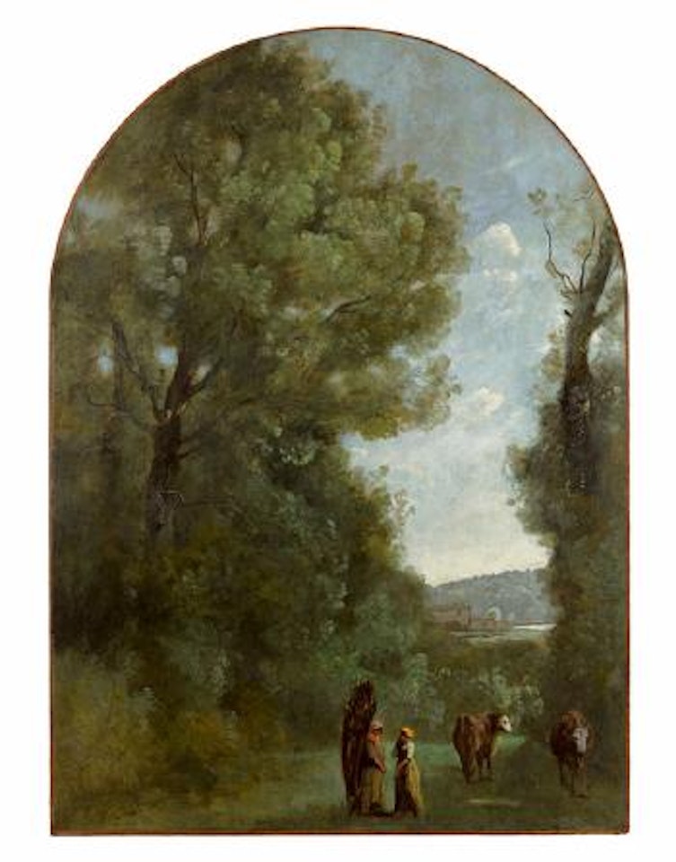 Allée dans le Bois de Ville-d'Avray, en vue de l'étang, bucheronne et vachère ,
1847 by Jean Baptiste Camille Corot