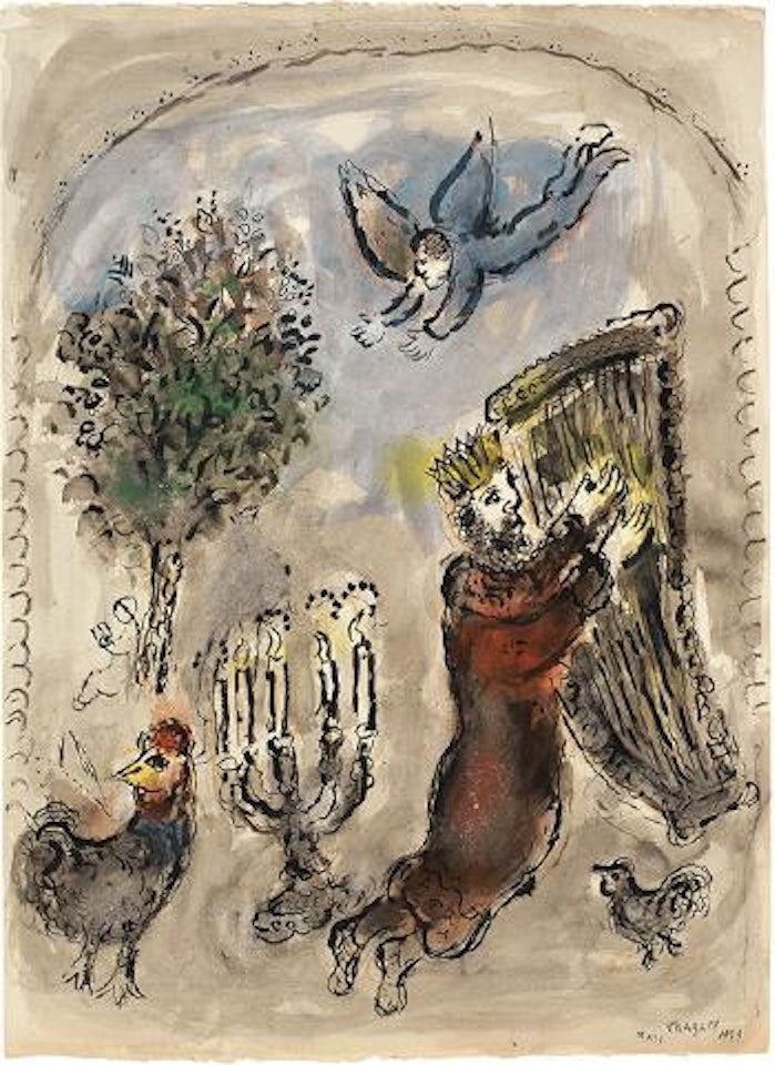 David à la harpe et le chandelier ,
1979 by Marc Chagall