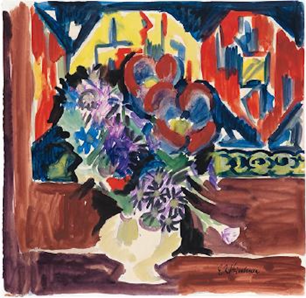 Blumen in Vase im Wohnzimmer des Wildbodenhauses ,
Circa
1928 by Ernst Ludwig Kirchner