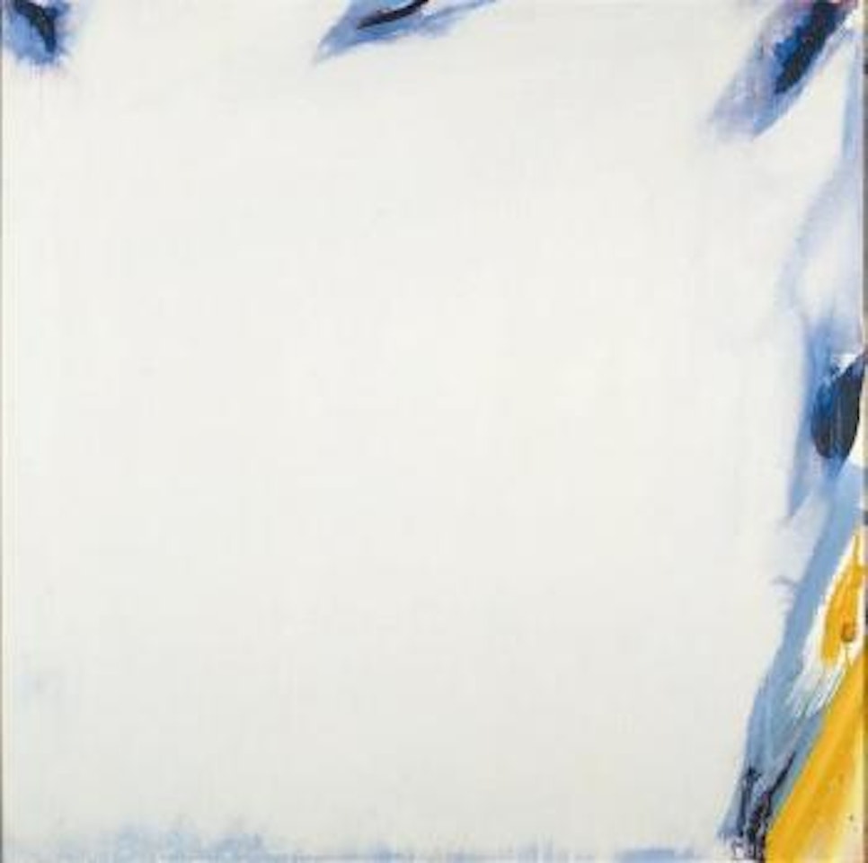 Blanc aux taches bleues foncées au bord trace jaune dans l'angle ,
1990 by Olivier Debre
