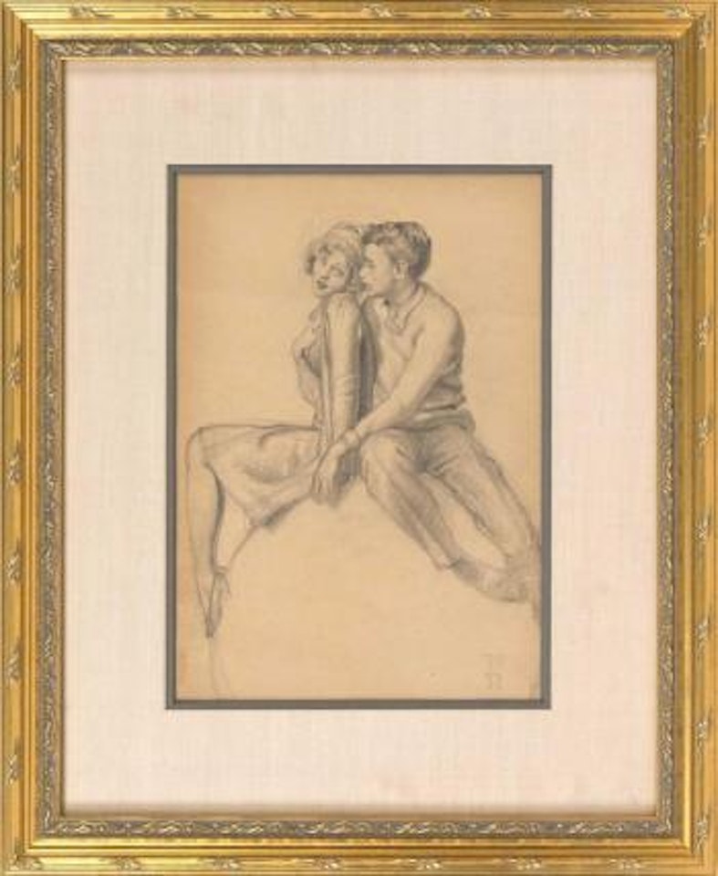 Study for On Top of the World (Young Couple Seated on Globe) , by Norman Rockwell