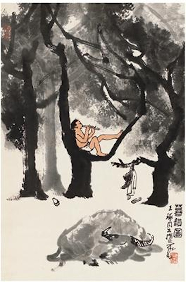 Shepherd boy and buffalo , by Li Keran
