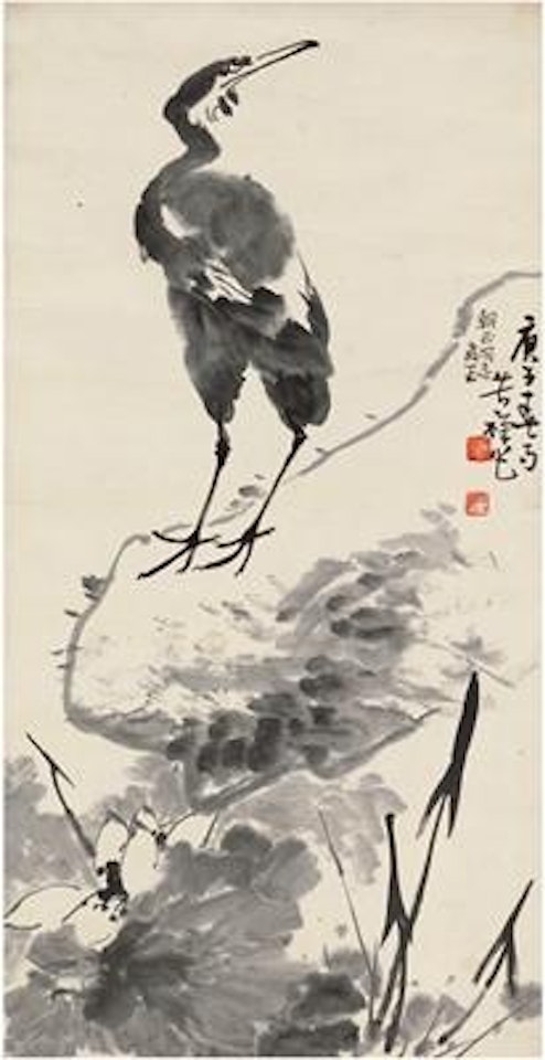 Heron and lotus pond ,
1960 by Li Kuchan