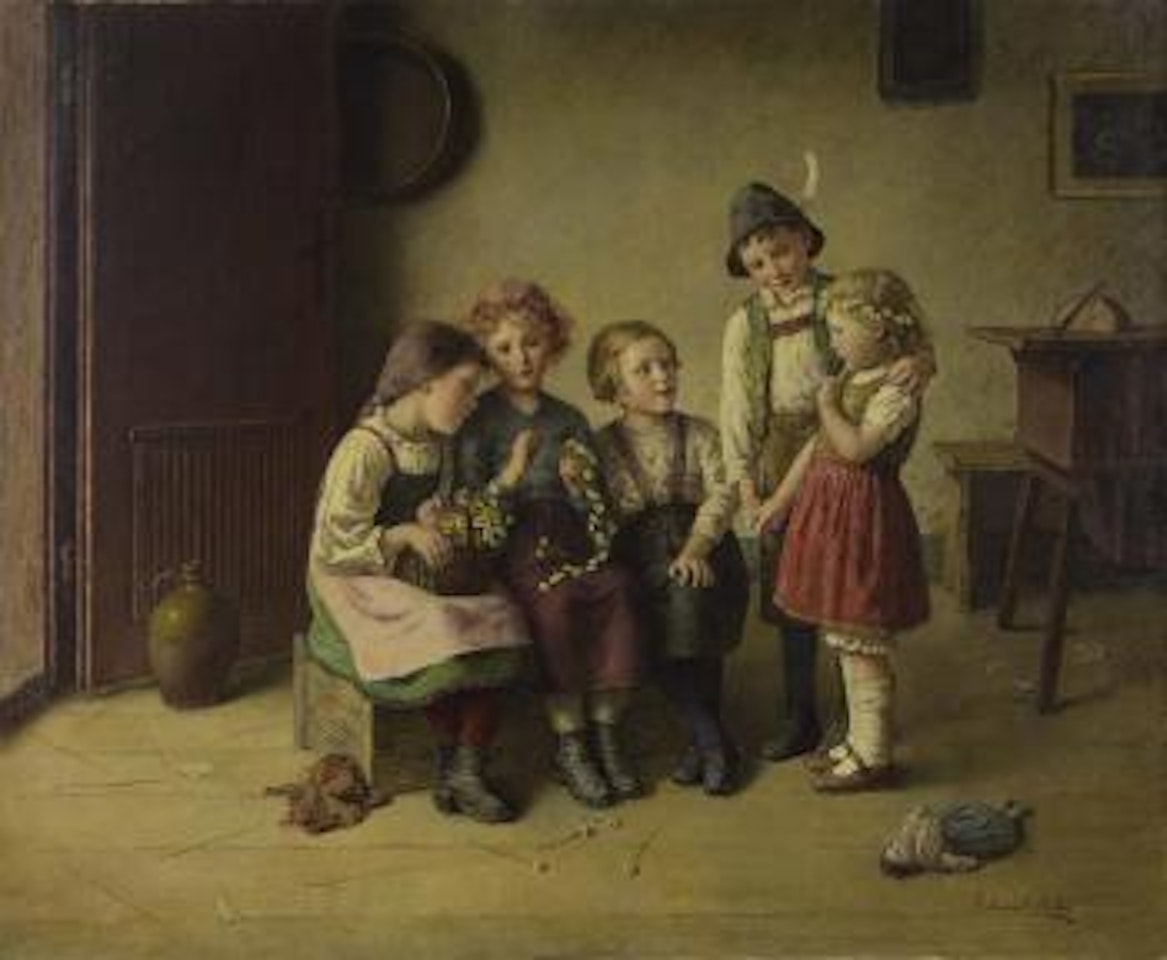 Children in an interior scene , by Edmund Adler