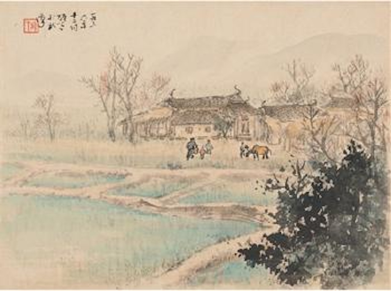 Farmhouses in the mountain ,
1956 by Li Xiongcai