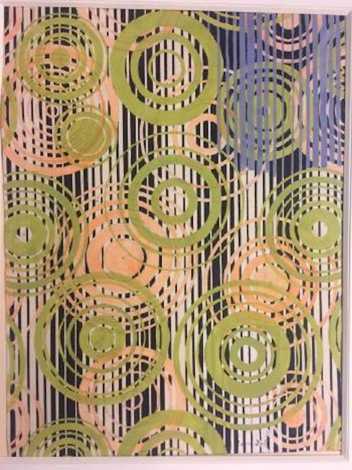 Cercles concentriques verts et oranges sur fond rayé noir ,
Circa
1928 by Raoul Dufy