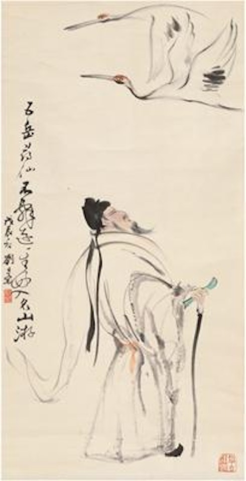Li Bai and cranes ,
1988 by Liu Danzhai