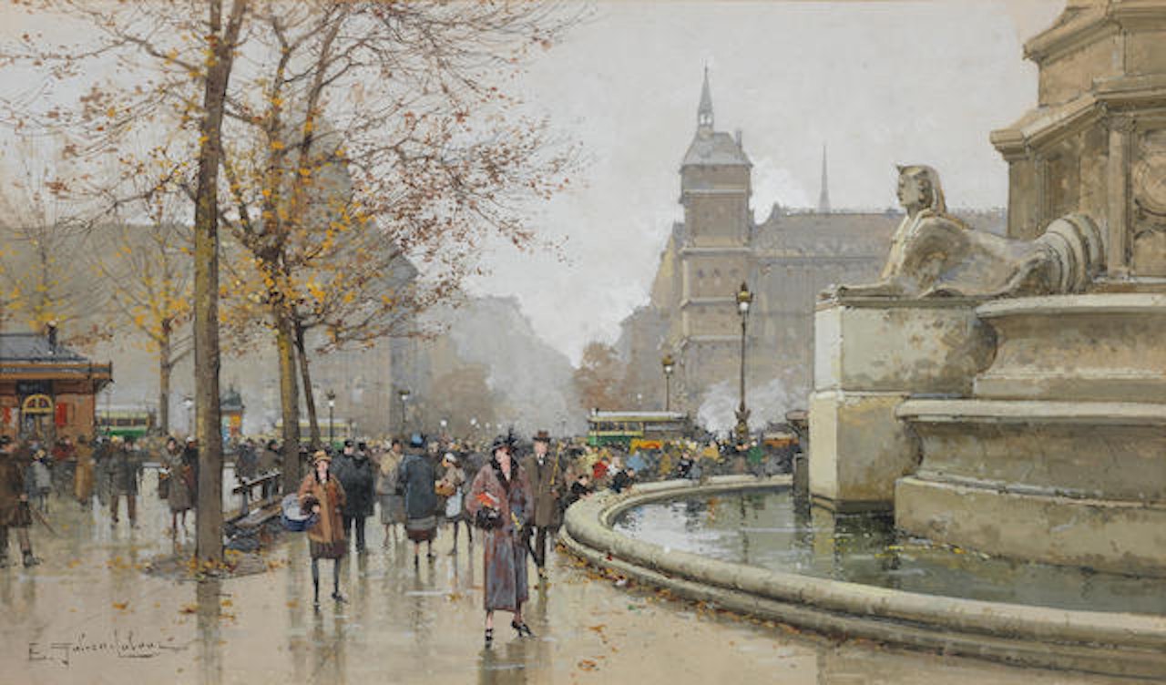 La fontaine du Palmier, place du Châtelet by Eugene Galien-Laloue