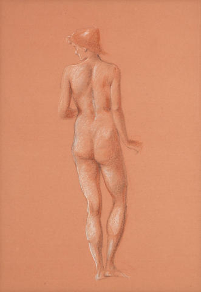 Nude study for attendant figure in The Sleep of Arthur in Avalon by Edward Coley Burne-Jones