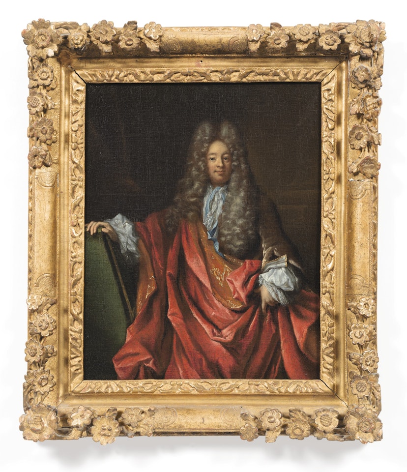 PORTRAIT OF A MAN WITH RED DRAPERY by Hyacinthe Rigaud