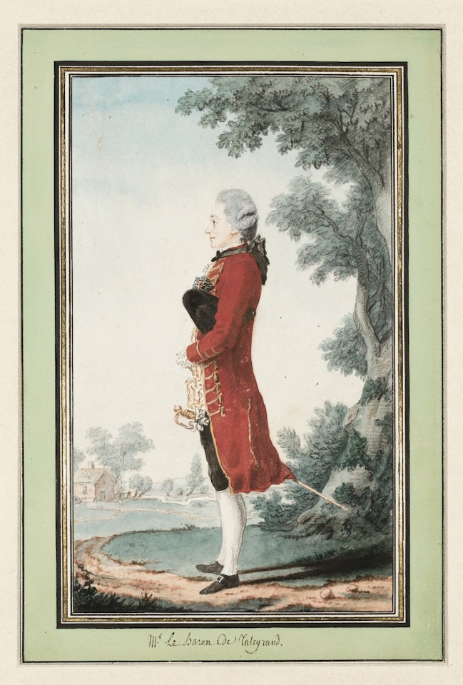FULL LENGTH PORTRAIT OF MONSIEUR LE BARON DE TALLEYRAND by Louis Carrogis Carmontelle
