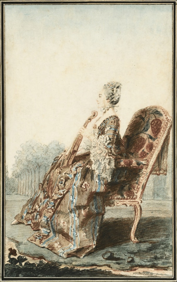 YOUNG WOMAN SEATED AND HOLDING A VIOLIN by Louis Carrogis Carmontelle