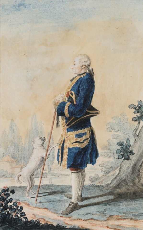 A STANDING GENTLEMAN WITH A DOG by Louis Carrogis Carmontelle