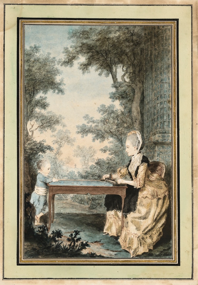 MADAME DE LACOMBE PLAYING TROU-MADAME WITH HER SON by Louis Carrogis Carmontelle