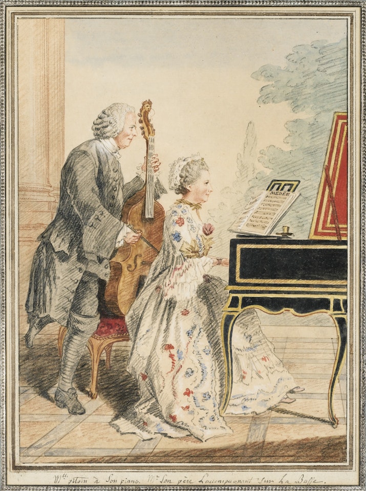 MADEMOISELLE PITOIN À SON PIANO ACCOMPAGNÉE DE SON PÈRE À LA BASSE by Louis Carrogis Carmontelle