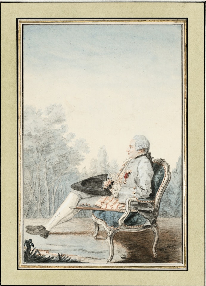 PORTRAIT OF A SEATED MAN WITH A HAT by Louis Carrogis Carmontelle