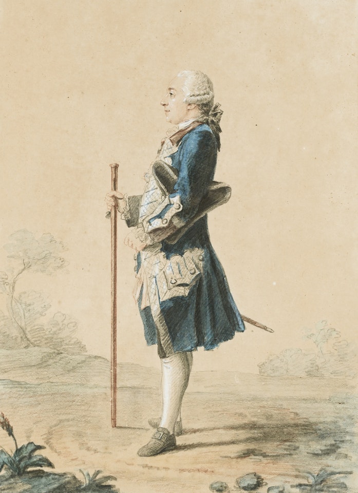 FULL LENGTH PORTRAIT OF A MAN DRESSED IN BLUE by Louis Carrogis Carmontelle