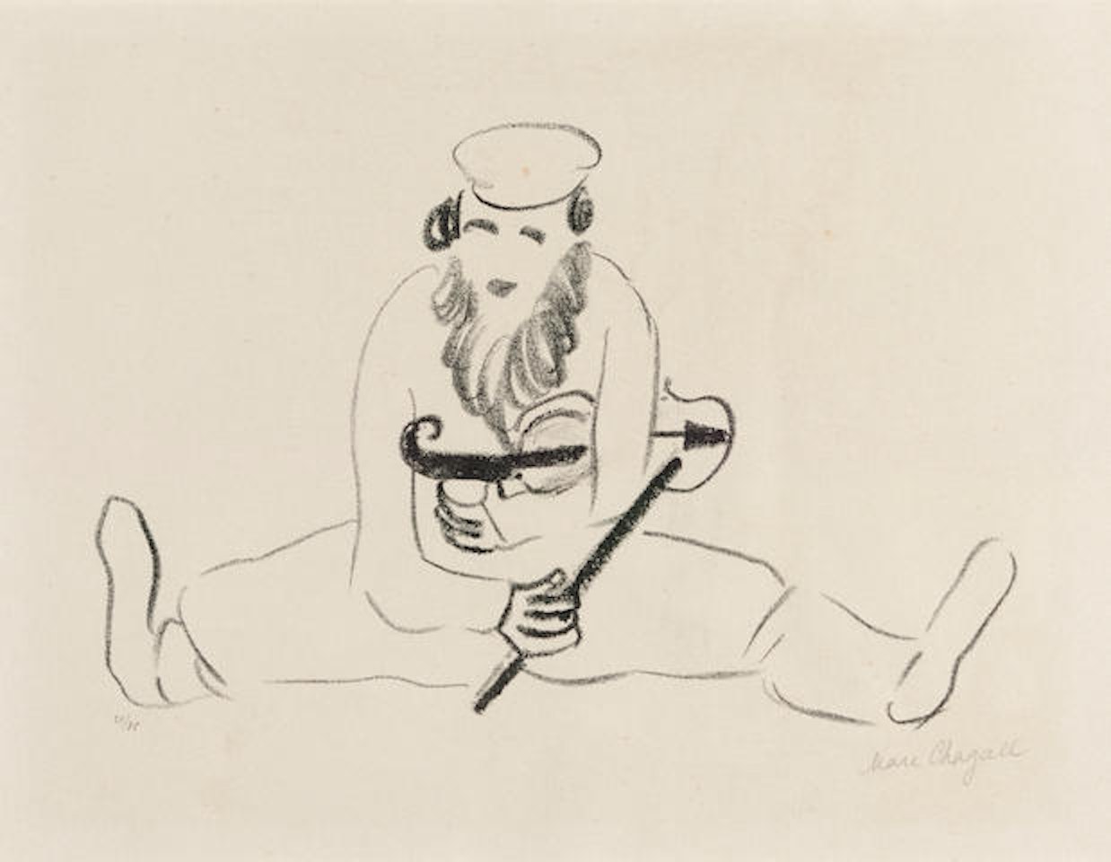 Bearded Man Seated with Violin under His Arm by Marc Chagall