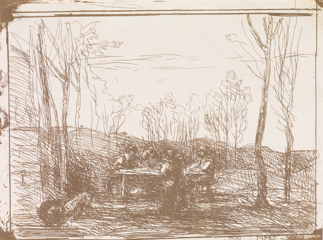 Dejeuner dans la clairiérè; Souvenir du Lac Majeur by Jean Baptiste Camille Corot