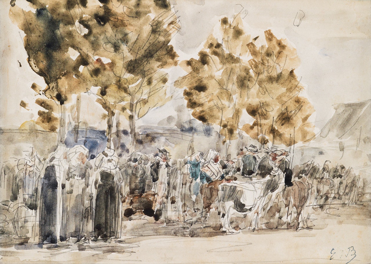 Le Marché Aux Bestiaux, Bretagne by Eugène Boudin