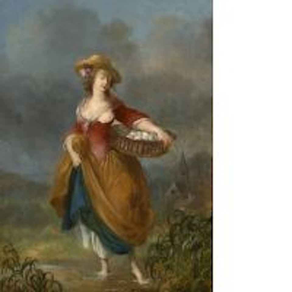 Girl with basket of eggs in a landscape by Jean Frédéric Schall