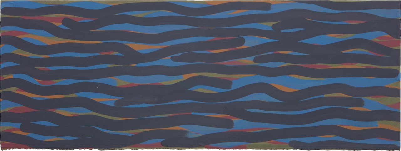 Wavy Brushstrokes (blue, gold, red, green) by Sol LeWitt